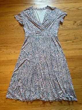 L.L. Bean Women's Multicolor Floral Trim Top - Purple, Teal, Mustard